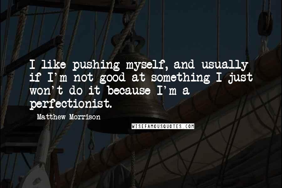 Matthew Morrison Quotes: I like pushing myself, and usually if I'm not good at something I just won't do it because I'm a perfectionist.