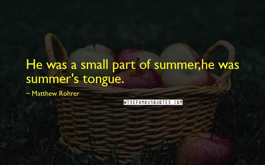 Matthew Rohrer Quotes: He was a small part of summer,he was summer's tongue.