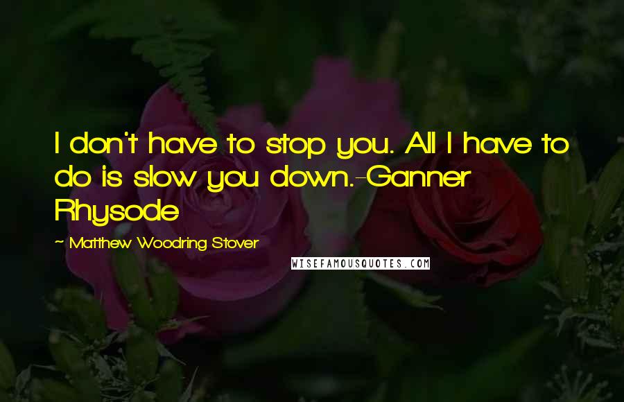 Matthew Woodring Stover Quotes: I don't have to stop you. All I have to do is slow you down.-Ganner Rhysode