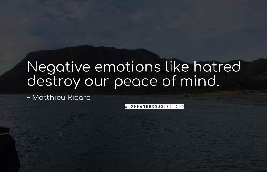 Matthieu Ricard Quotes: Negative emotions like hatred destroy our peace of mind.