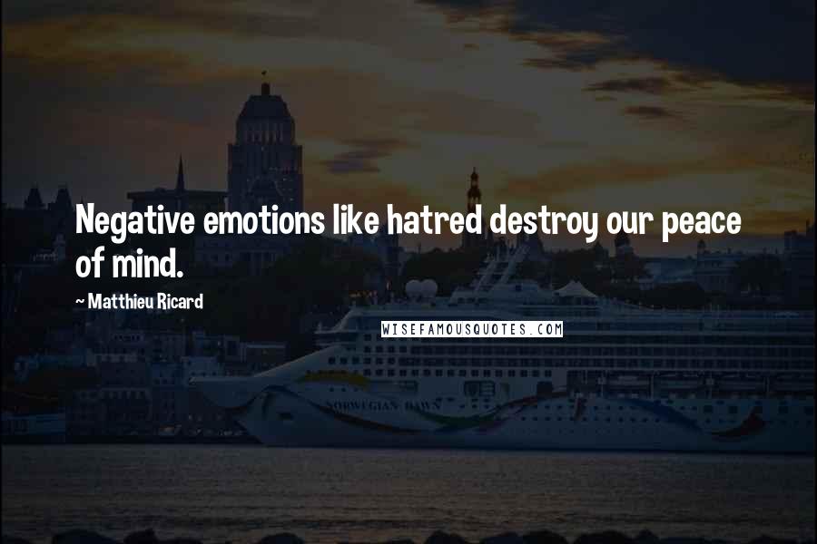 Matthieu Ricard Quotes: Negative emotions like hatred destroy our peace of mind.