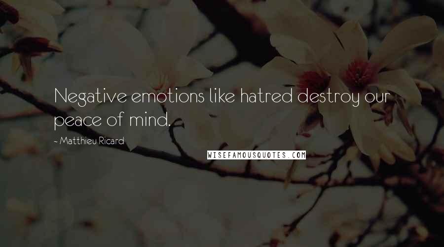 Matthieu Ricard Quotes: Negative emotions like hatred destroy our peace of mind.