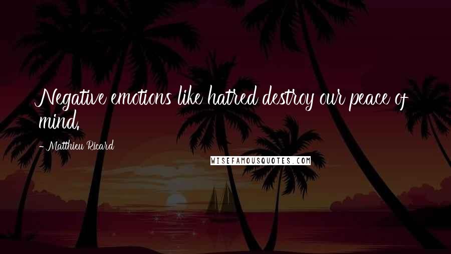 Matthieu Ricard Quotes: Negative emotions like hatred destroy our peace of mind.