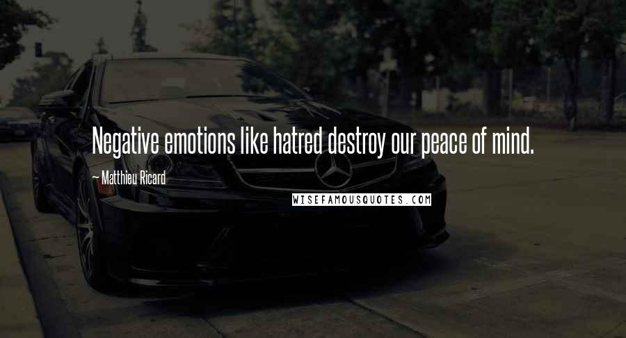 Matthieu Ricard Quotes: Negative emotions like hatred destroy our peace of mind.