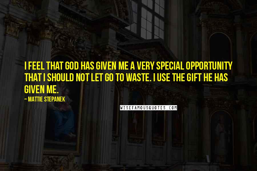 Mattie Stepanek Quotes: I feel that God has given me a very special opportunity that I should not let go to waste. I use the gift he has given me.