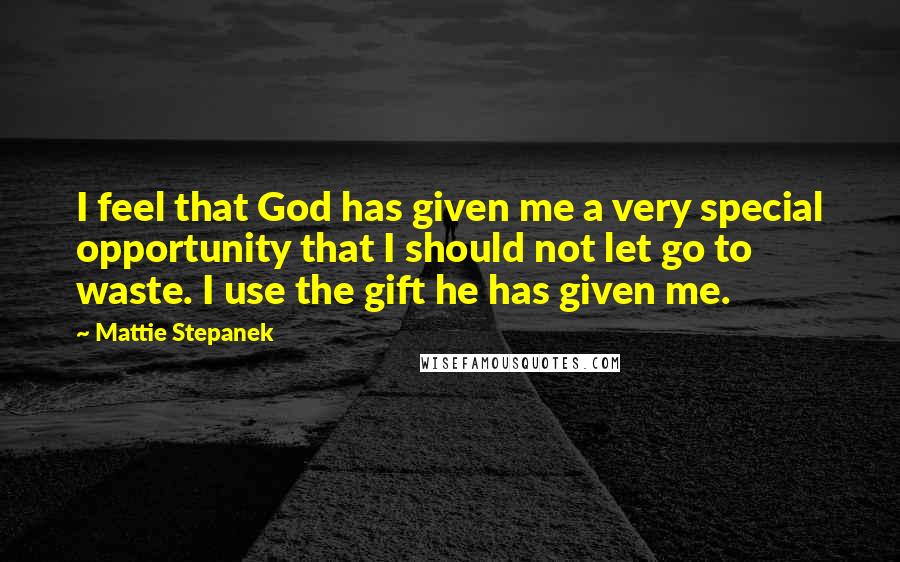 Mattie Stepanek Quotes: I feel that God has given me a very special opportunity that I should not let go to waste. I use the gift he has given me.