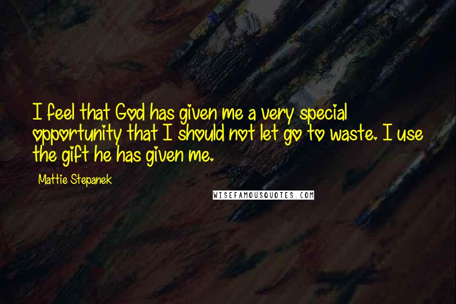 Mattie Stepanek Quotes: I feel that God has given me a very special opportunity that I should not let go to waste. I use the gift he has given me.
