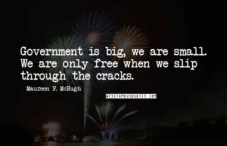 Maureen F. McHugh Quotes: Government is big, we are small. We are only free when we slip through the cracks.