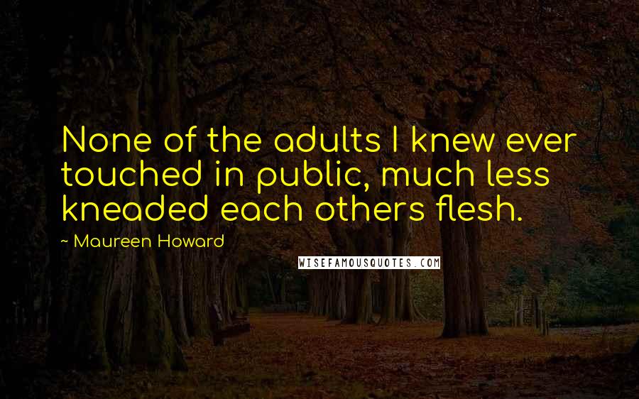 Maureen Howard Quotes: None of the adults I knew ever touched in public, much less kneaded each others flesh.