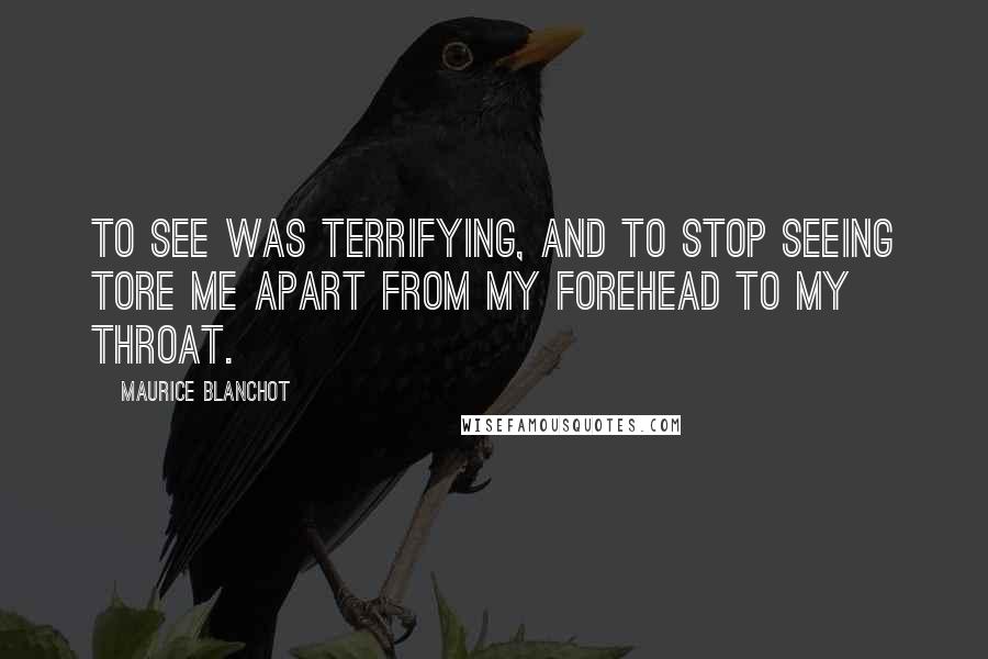 Maurice Blanchot Quotes: To see was terrifying, and to stop seeing tore me apart from my forehead to my throat.