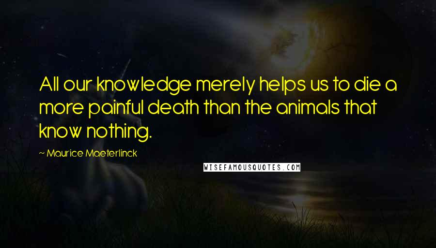 Maurice Maeterlinck Quotes: All our knowledge merely helps us to die a more painful death than the animals that know nothing.