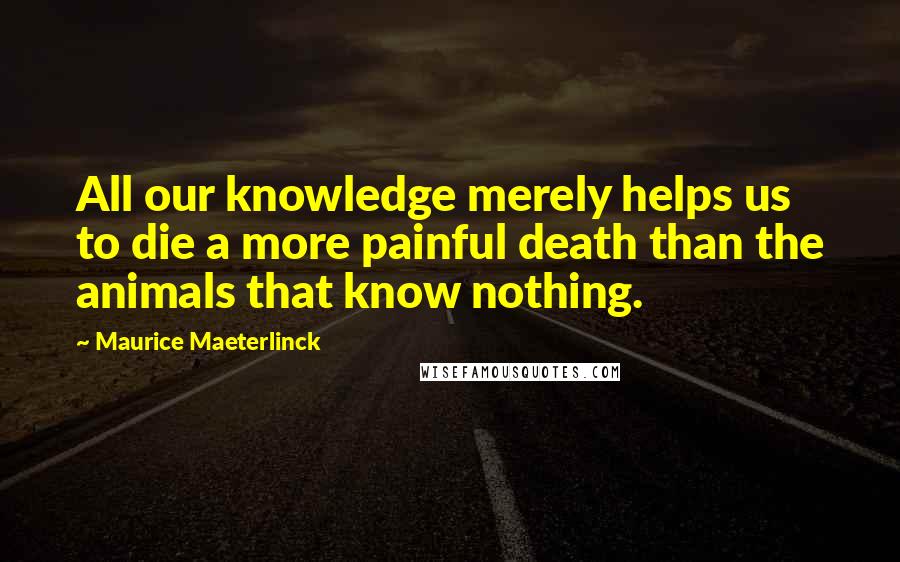 Maurice Maeterlinck Quotes: All our knowledge merely helps us to die a more painful death than the animals that know nothing.