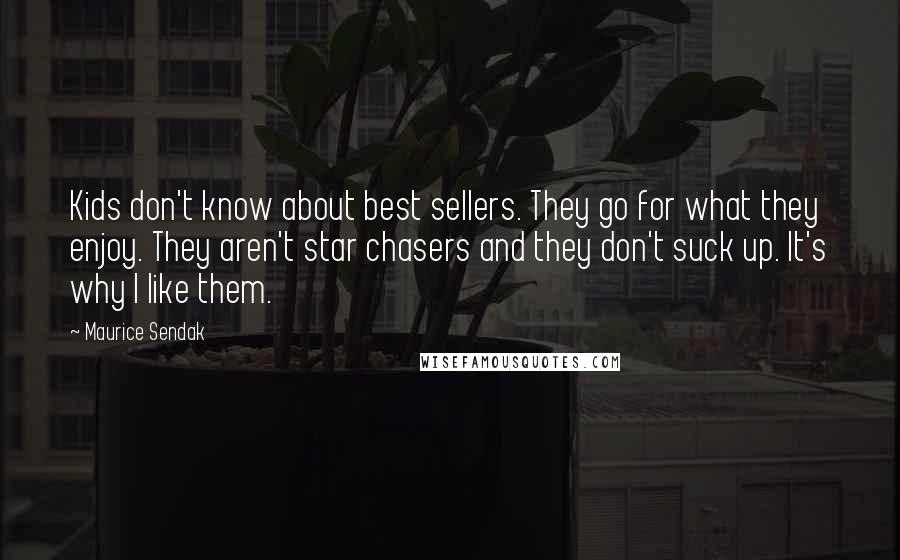 Maurice Sendak Quotes: Kids don't know about best sellers. They go for what they enjoy. They aren't star chasers and they don't suck up. It's why I like them.