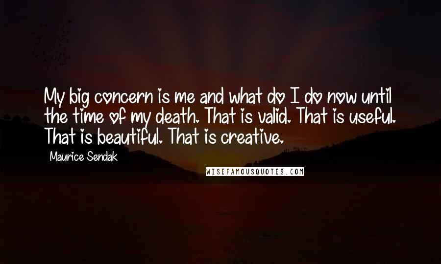 Maurice Sendak Quotes: My big concern is me and what do I do now until the time of my death. That is valid. That is useful. That is beautiful. That is creative.