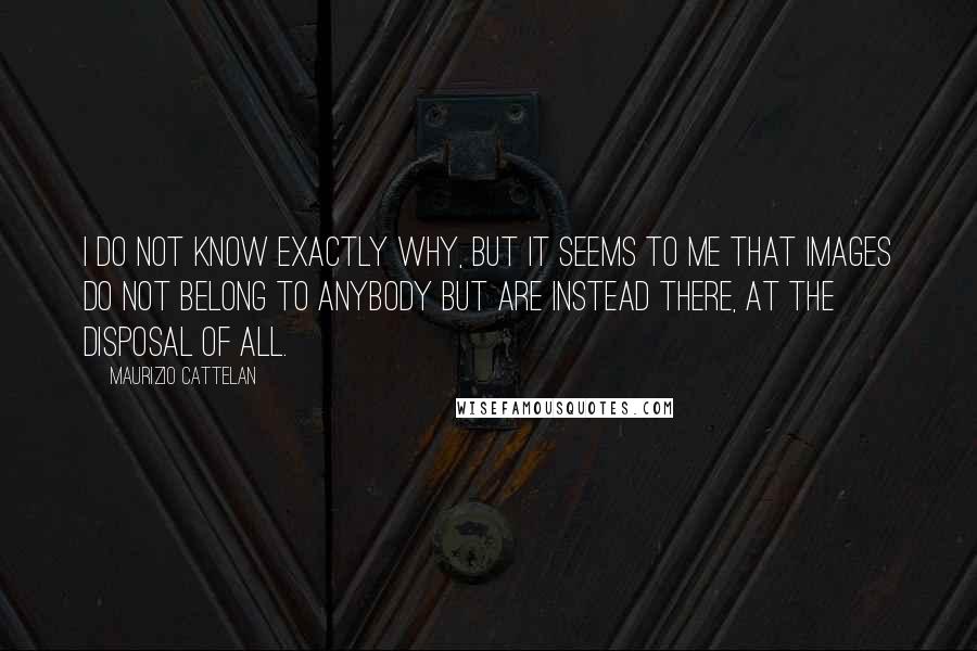 Maurizio Cattelan Quotes: I do not know exactly why, but it seems to me that images do not belong to anybody but are instead there, at the disposal of all.