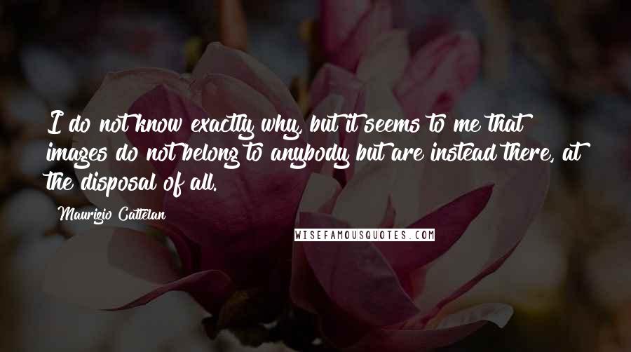 Maurizio Cattelan Quotes: I do not know exactly why, but it seems to me that images do not belong to anybody but are instead there, at the disposal of all.