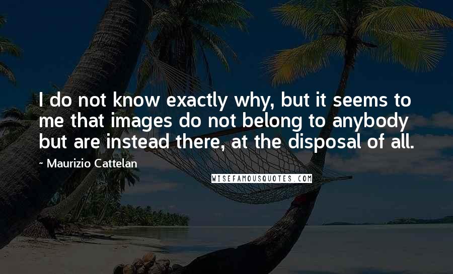 Maurizio Cattelan Quotes: I do not know exactly why, but it seems to me that images do not belong to anybody but are instead there, at the disposal of all.