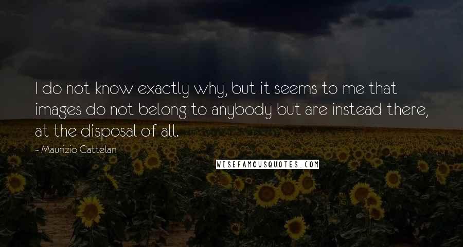 Maurizio Cattelan Quotes: I do not know exactly why, but it seems to me that images do not belong to anybody but are instead there, at the disposal of all.