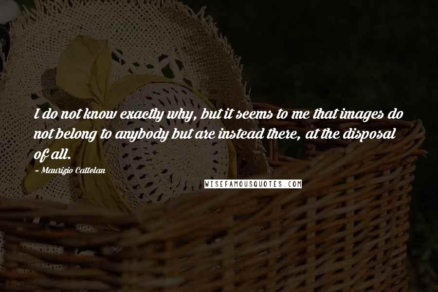 Maurizio Cattelan Quotes: I do not know exactly why, but it seems to me that images do not belong to anybody but are instead there, at the disposal of all.