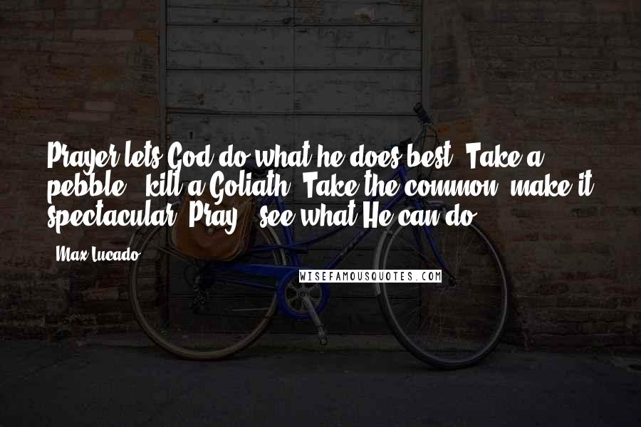 Max Lucado Quotes: Prayer lets God do what he does best. Take a pebble & kill a Goliath. Take the common, make it spectacular! Pray & see what He can do.