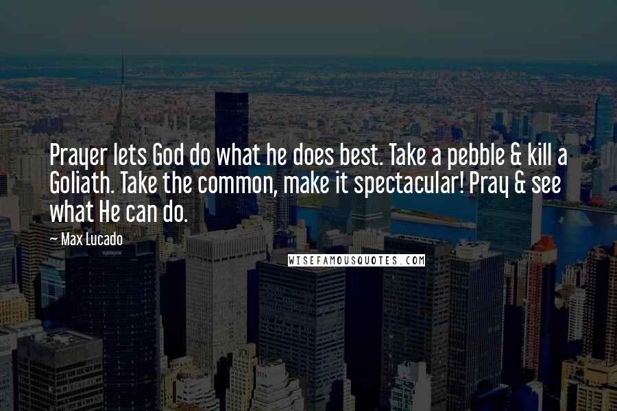 Max Lucado Quotes: Prayer lets God do what he does best. Take a pebble & kill a Goliath. Take the common, make it spectacular! Pray & see what He can do.