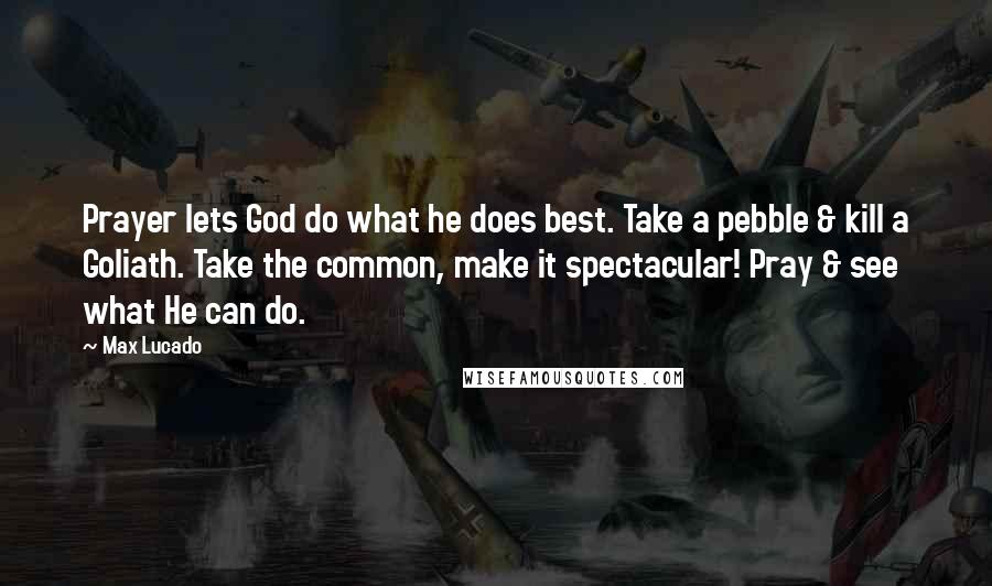 Max Lucado Quotes: Prayer lets God do what he does best. Take a pebble & kill a Goliath. Take the common, make it spectacular! Pray & see what He can do.