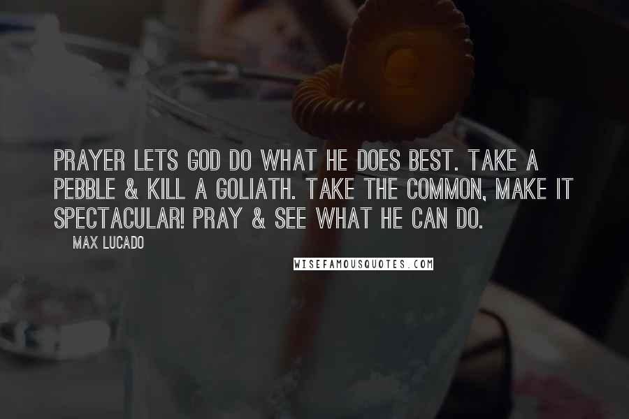 Max Lucado Quotes: Prayer lets God do what he does best. Take a pebble & kill a Goliath. Take the common, make it spectacular! Pray & see what He can do.