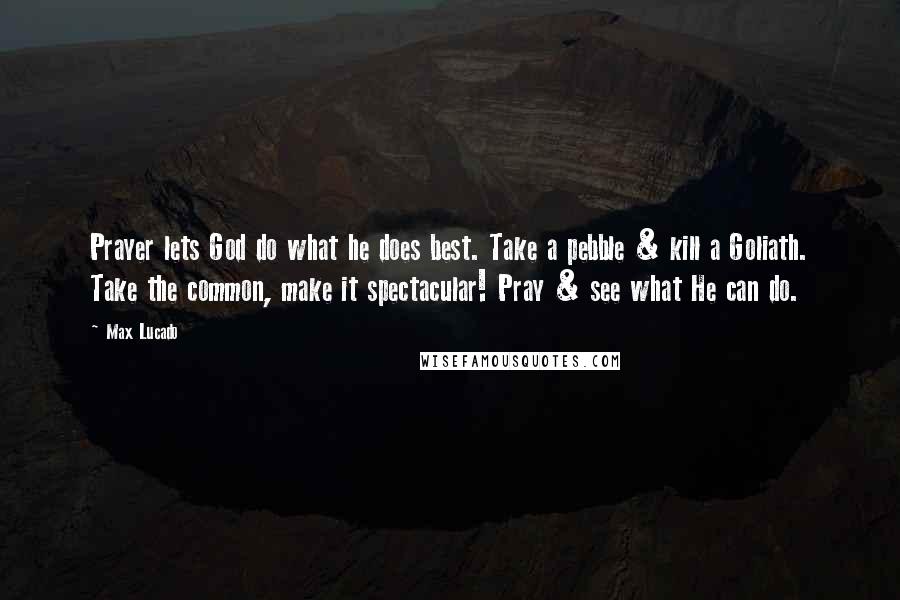 Max Lucado Quotes: Prayer lets God do what he does best. Take a pebble & kill a Goliath. Take the common, make it spectacular! Pray & see what He can do.