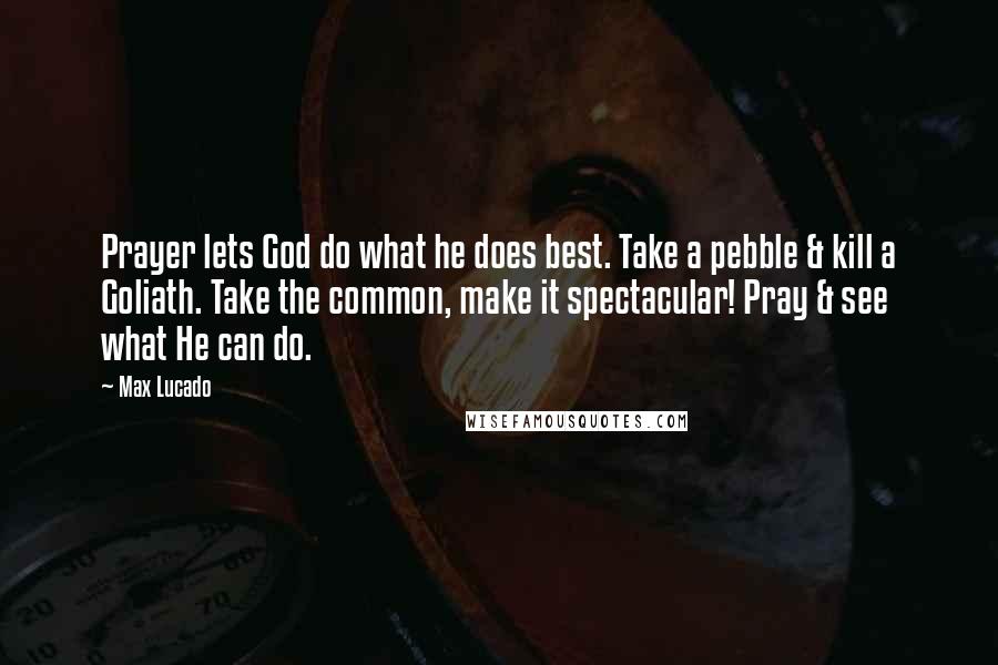 Max Lucado Quotes: Prayer lets God do what he does best. Take a pebble & kill a Goliath. Take the common, make it spectacular! Pray & see what He can do.