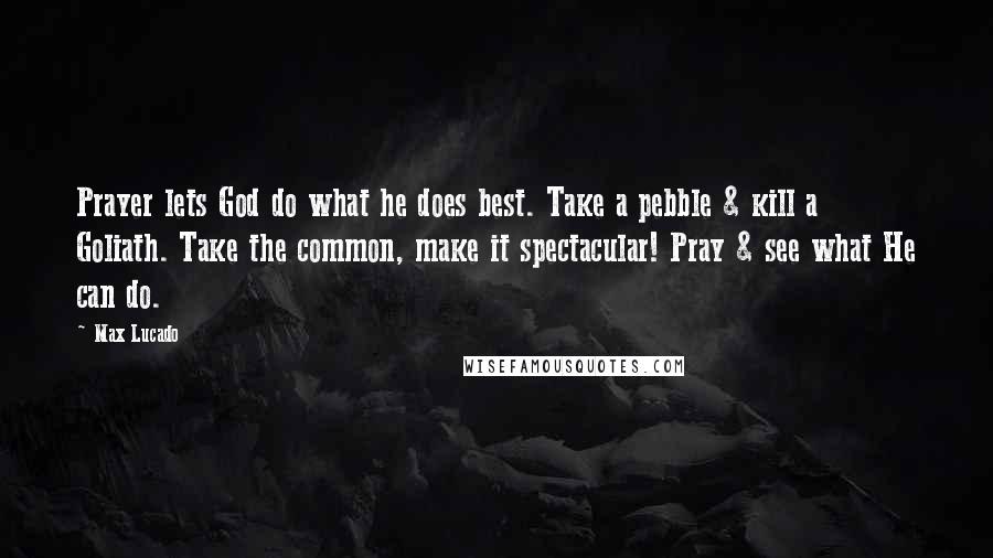 Max Lucado Quotes: Prayer lets God do what he does best. Take a pebble & kill a Goliath. Take the common, make it spectacular! Pray & see what He can do.