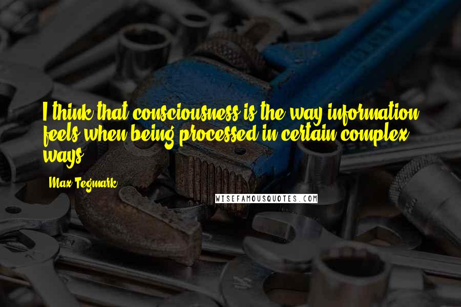 Max Tegmark Quotes: I think that consciousness is the way information feels when being processed in certain complex ways.