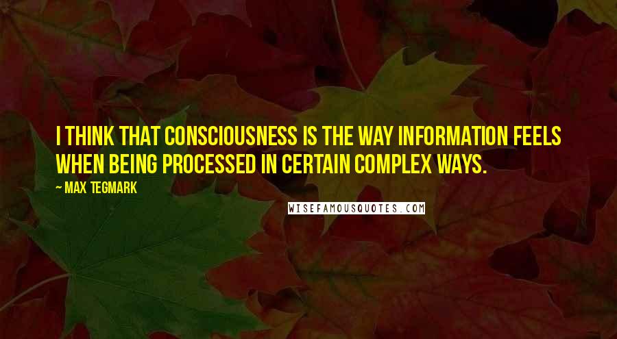 Max Tegmark Quotes: I think that consciousness is the way information feels when being processed in certain complex ways.