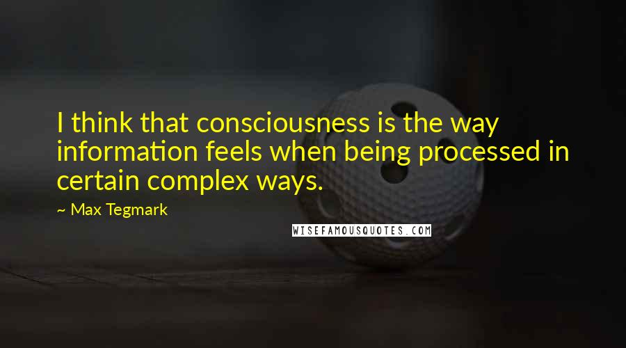 Max Tegmark Quotes: I think that consciousness is the way information feels when being processed in certain complex ways.