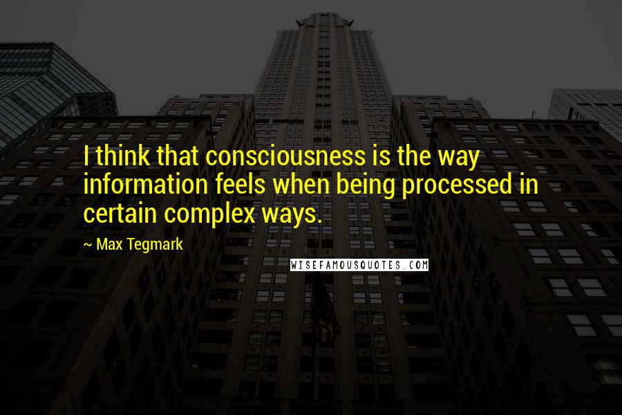 Max Tegmark Quotes: I think that consciousness is the way information feels when being processed in certain complex ways.