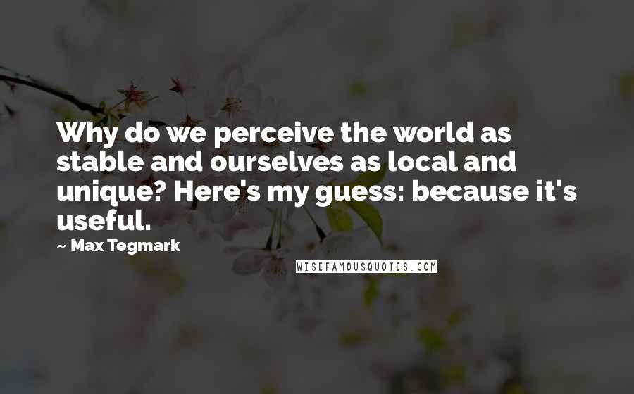 Max Tegmark Quotes: Why do we perceive the world as stable and ourselves as local and unique? Here's my guess: because it's useful.