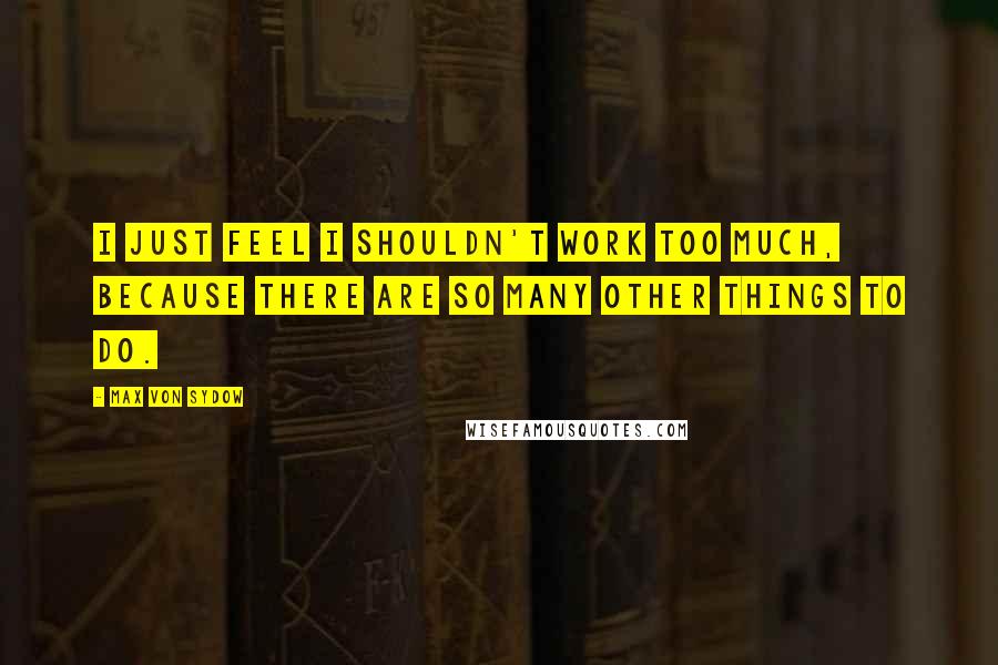 Max Von Sydow Quotes: I just feel I shouldn't work too much, because there are so many other things to do.