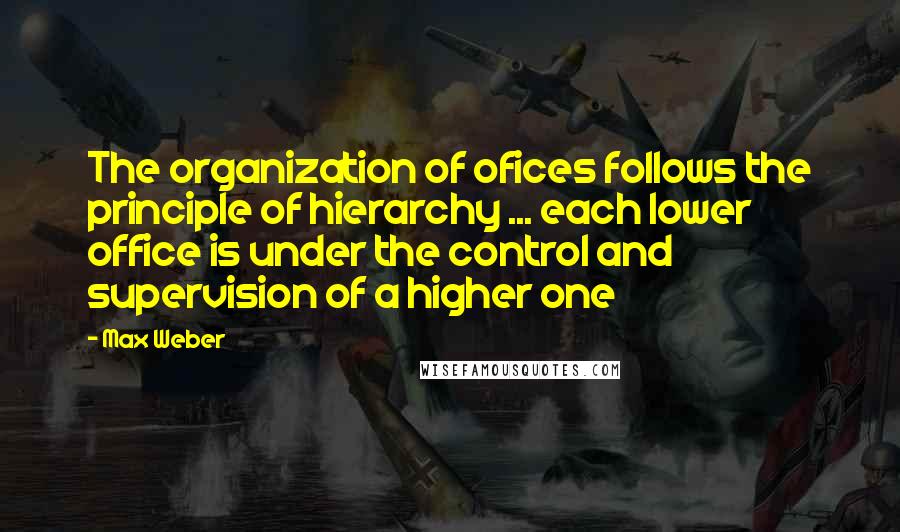 Max Weber Quotes: The organization of ofices follows the principle of hierarchy ... each lower office is under the control and supervision of a higher one