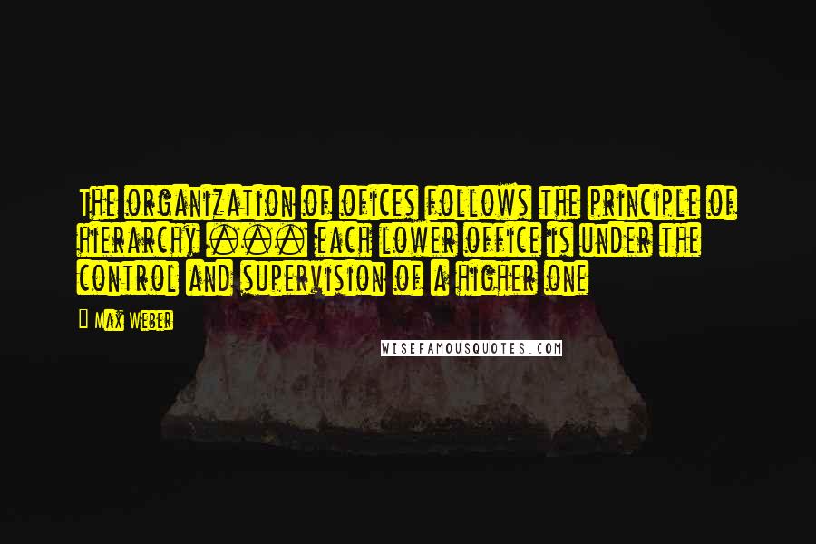 Max Weber Quotes: The organization of ofices follows the principle of hierarchy ... each lower office is under the control and supervision of a higher one