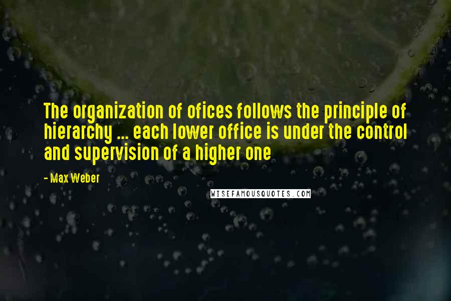 Max Weber Quotes: The organization of ofices follows the principle of hierarchy ... each lower office is under the control and supervision of a higher one