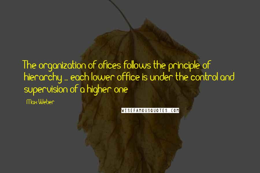 Max Weber Quotes: The organization of ofices follows the principle of hierarchy ... each lower office is under the control and supervision of a higher one