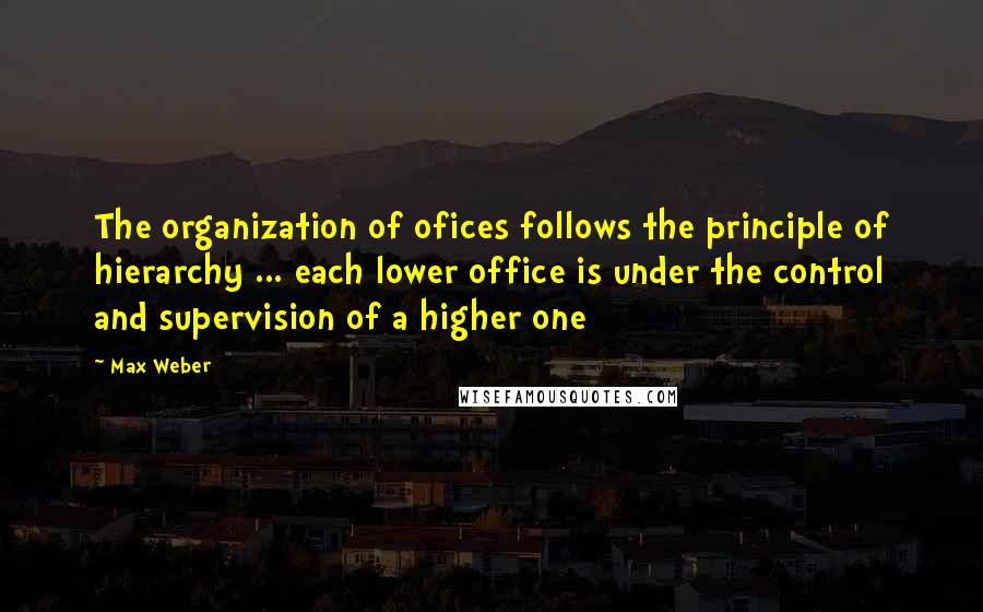 Max Weber Quotes: The organization of ofices follows the principle of hierarchy ... each lower office is under the control and supervision of a higher one