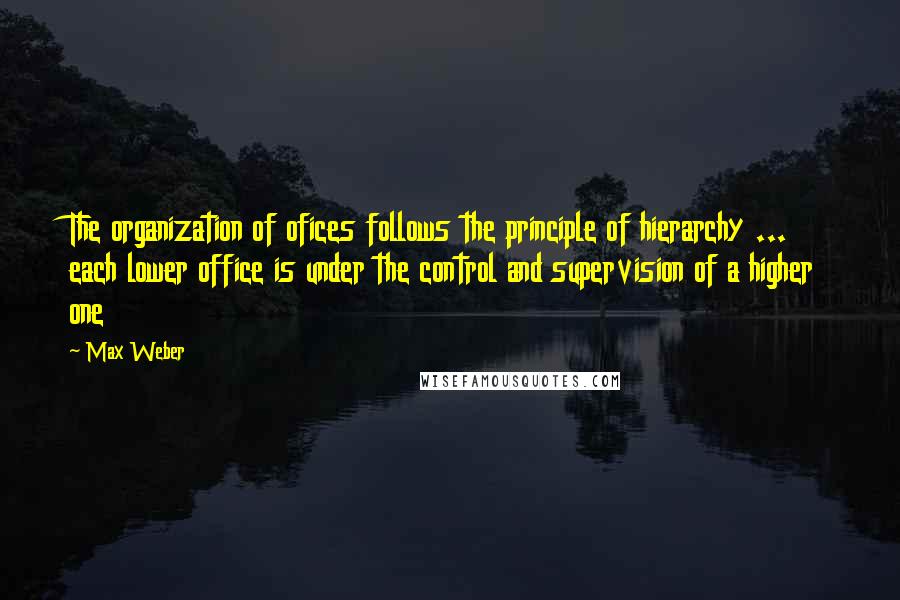 Max Weber Quotes: The organization of ofices follows the principle of hierarchy ... each lower office is under the control and supervision of a higher one