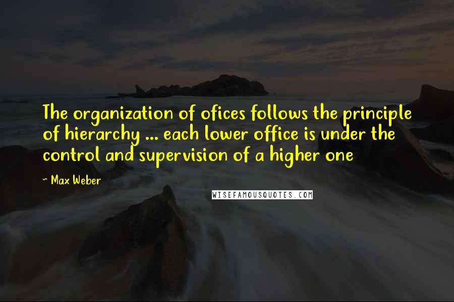 Max Weber Quotes: The organization of ofices follows the principle of hierarchy ... each lower office is under the control and supervision of a higher one