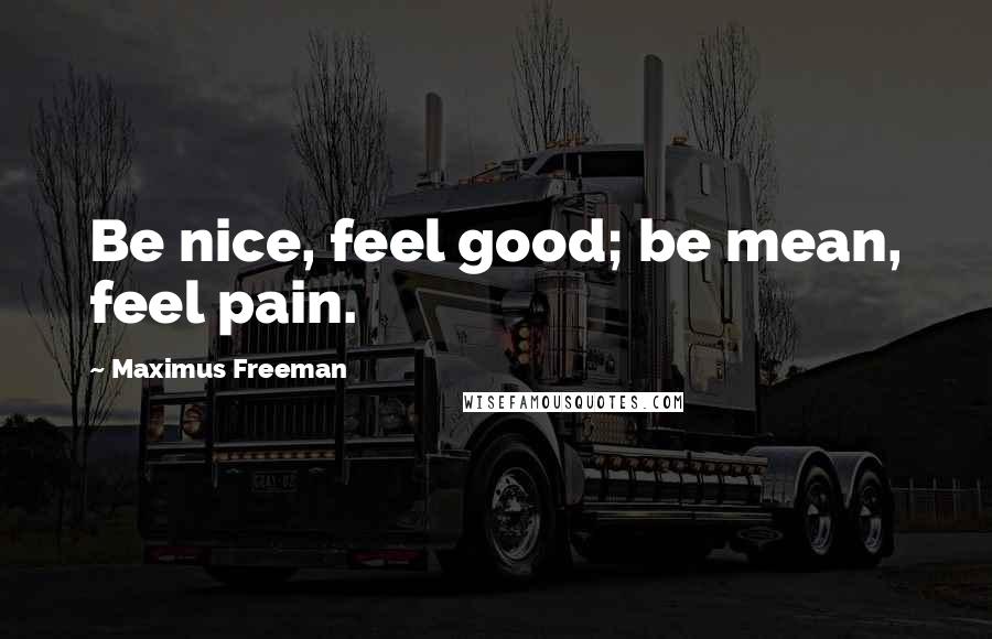 Maximus Freeman Quotes: Be nice, feel good; be mean, feel pain.