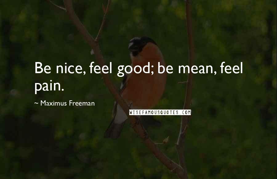 Maximus Freeman Quotes: Be nice, feel good; be mean, feel pain.