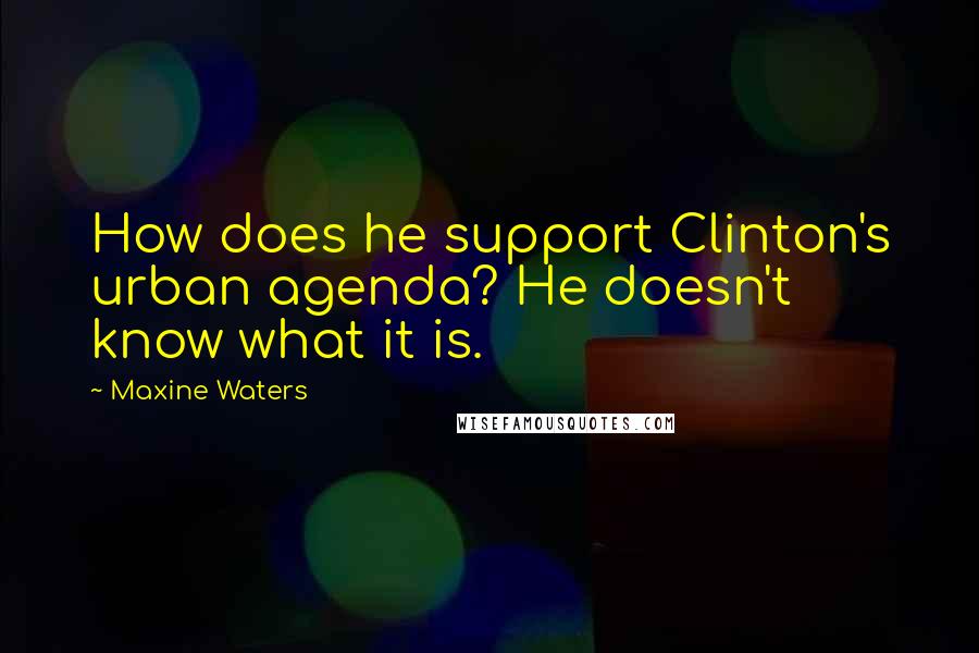 Maxine Waters Quotes: How does he support Clinton's urban agenda? He doesn't know what it is.