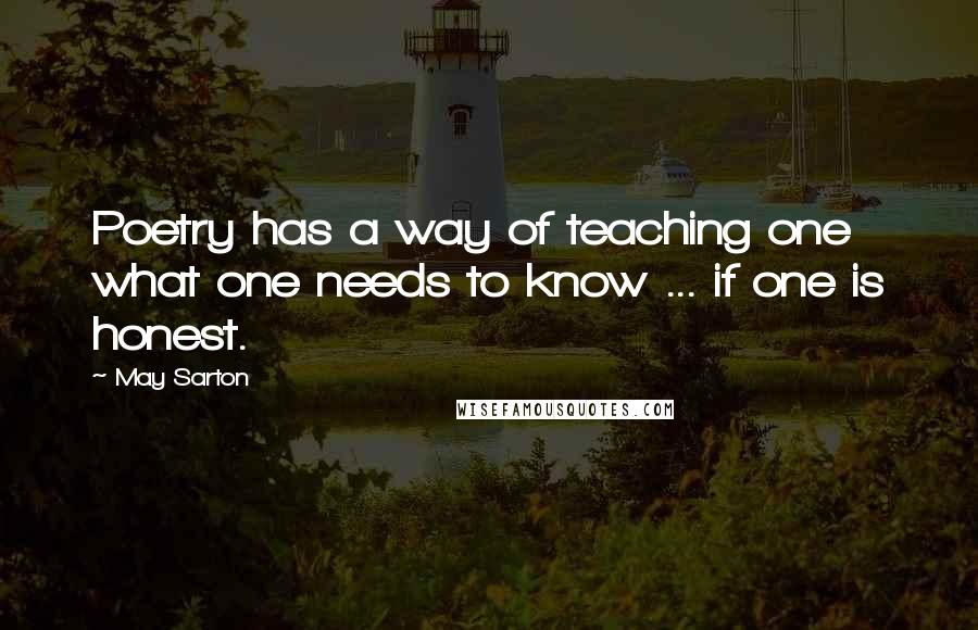May Sarton Quotes: Poetry has a way of teaching one what one needs to know ... if one is honest.