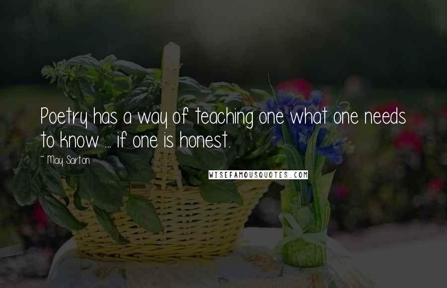 May Sarton Quotes: Poetry has a way of teaching one what one needs to know ... if one is honest.