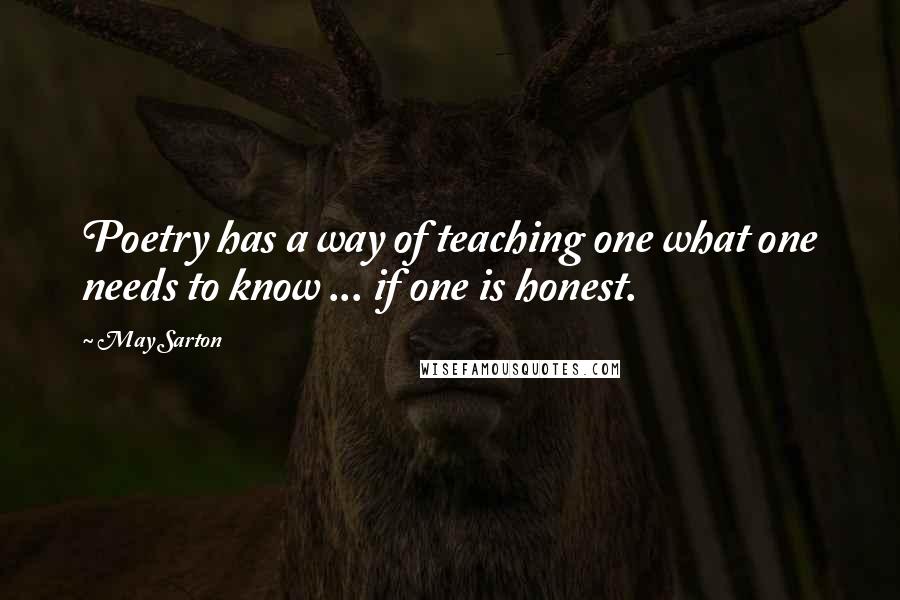 May Sarton Quotes: Poetry has a way of teaching one what one needs to know ... if one is honest.