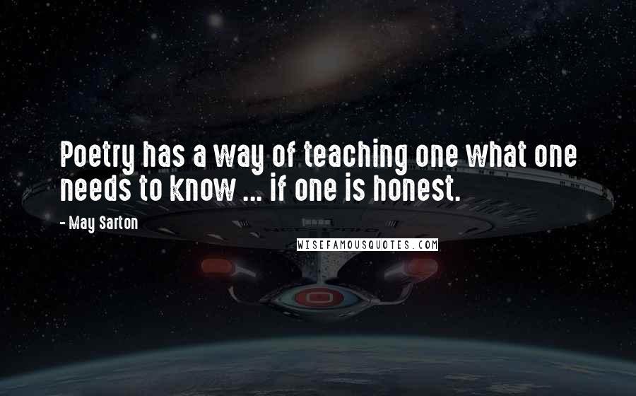 May Sarton Quotes: Poetry has a way of teaching one what one needs to know ... if one is honest.